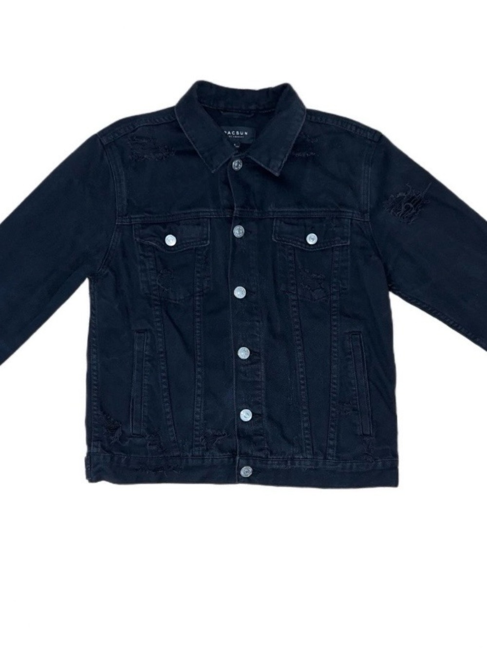 PacSun Women Black Distressed Denim Jacket with Button Front